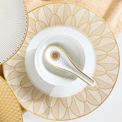 Christofle Dinner Porcelain Plate Gold Finish