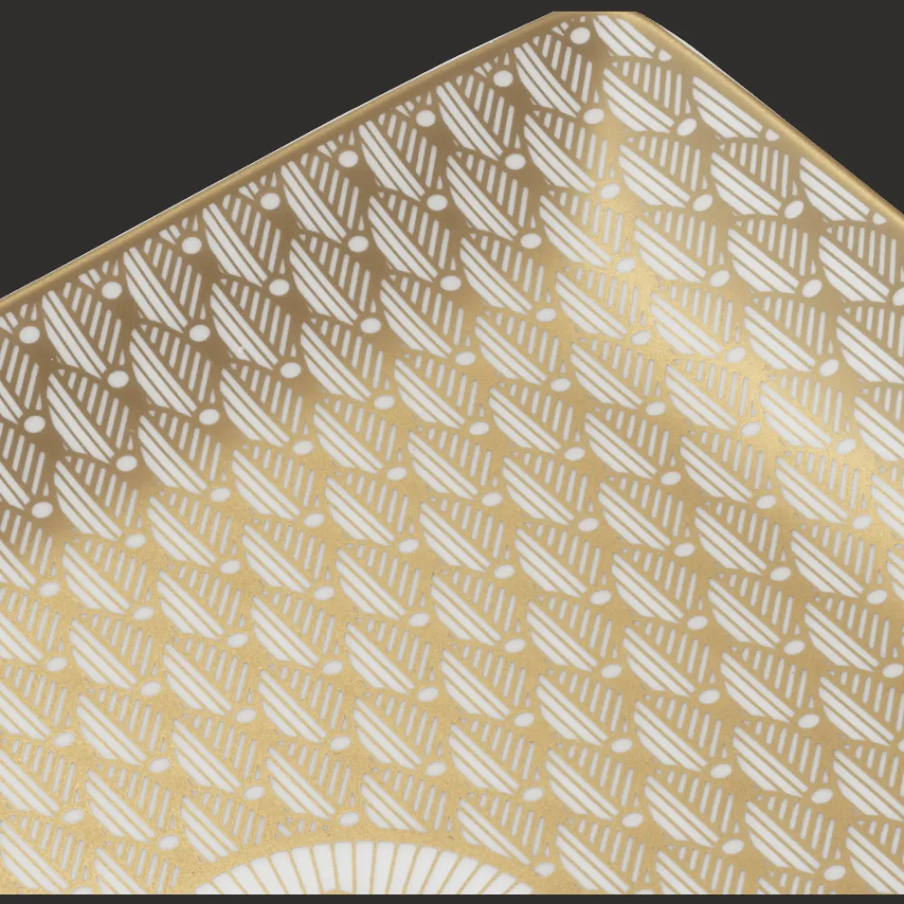 Christofle Gold Finish Porcelain Rectangular Tray - 7 x 6 in