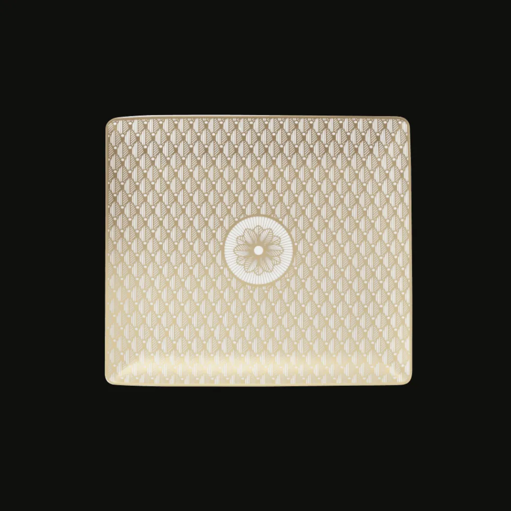 Christofle Gold Finish Porcelain Rectangular Tray - 7 x 6 in