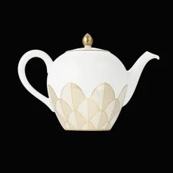 Christofle Gold Porcelain Round Teapot - 50 oz