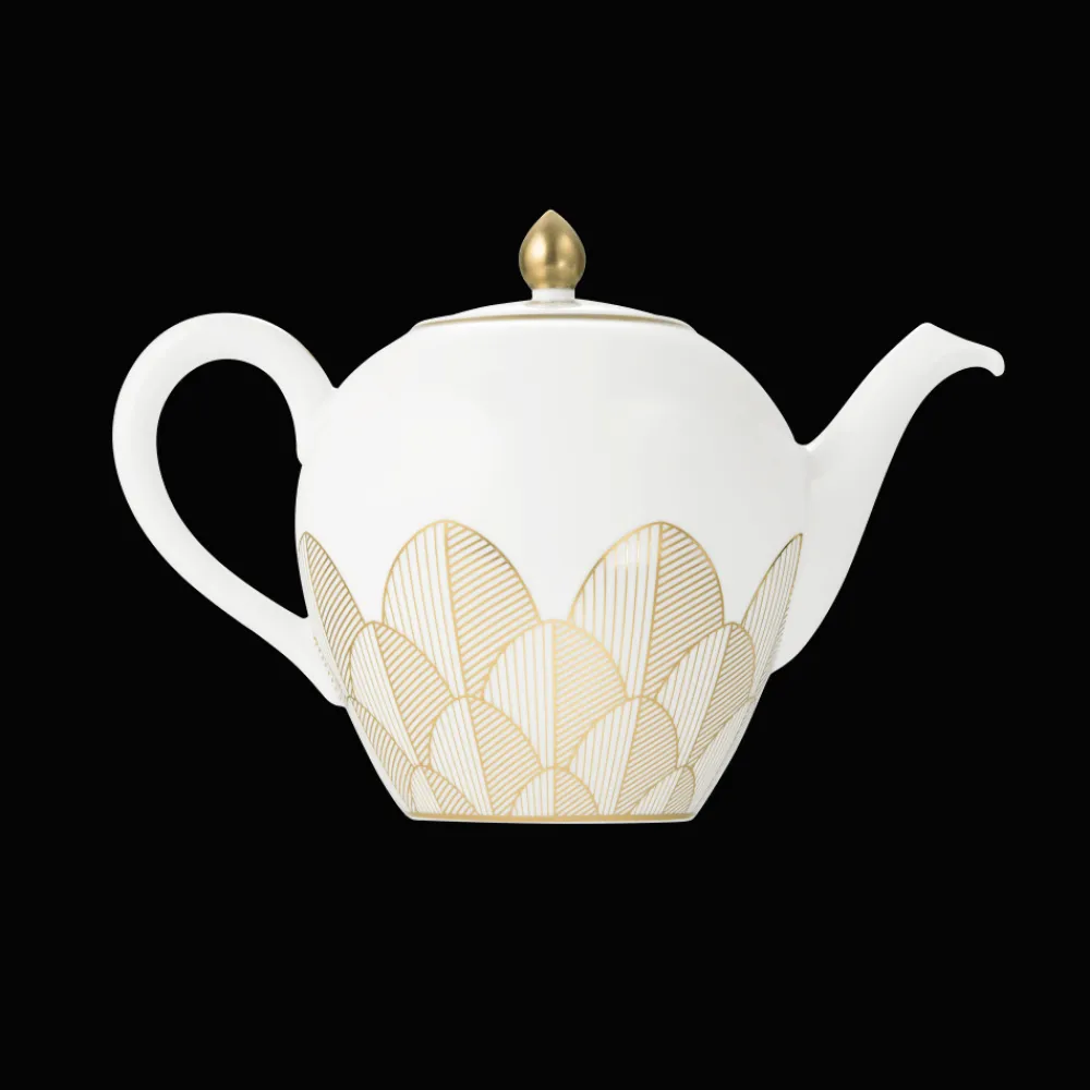 Christofle Gold Porcelain Round Teapot - 50 oz