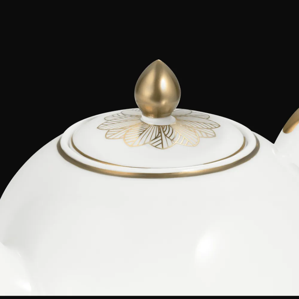 Christofle Gold Porcelain Round Teapot - 50 oz