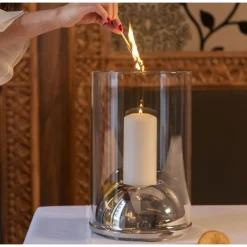 Christofle Large Stainless Steel Hurricane Candle Holder