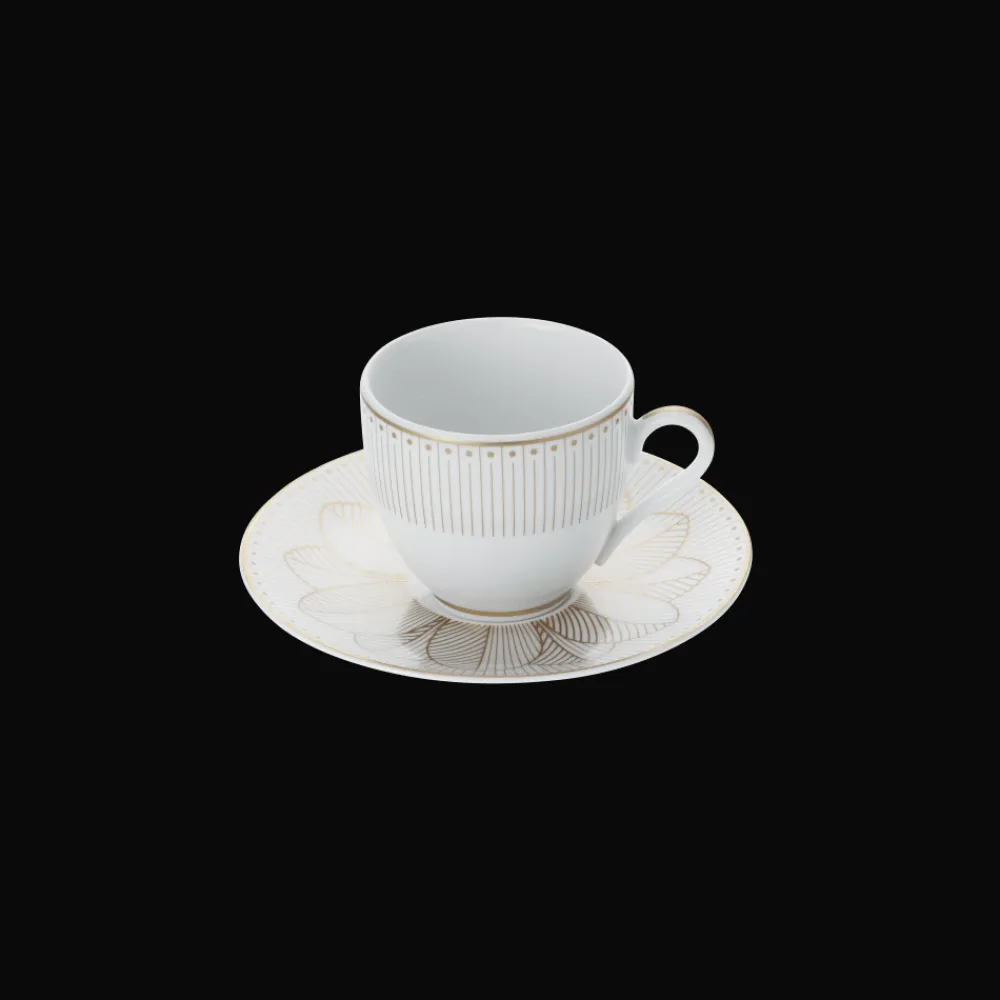Christofle 2 Porcelain Coffee Cup and Saucers Gold Finish