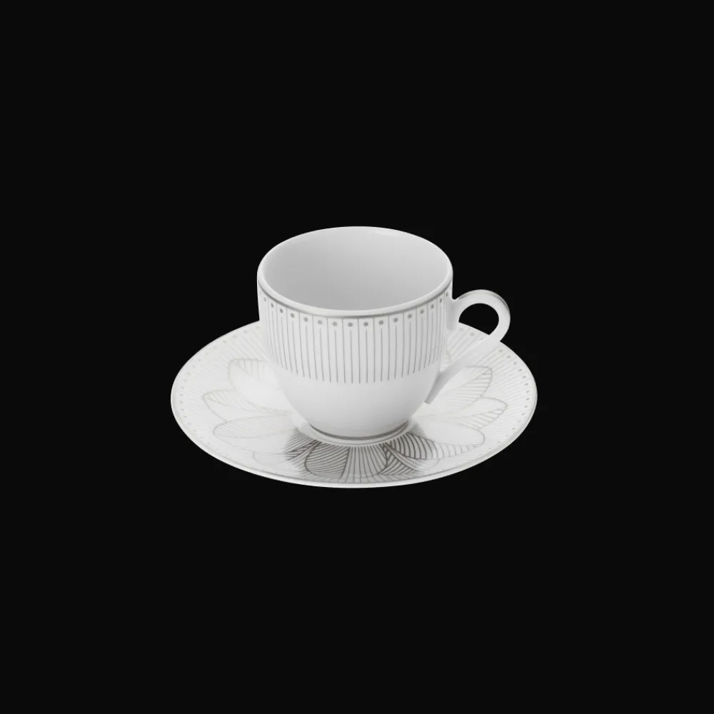Christofle 2 Porcelain Coffee Cup and Saucers Platinum Finish