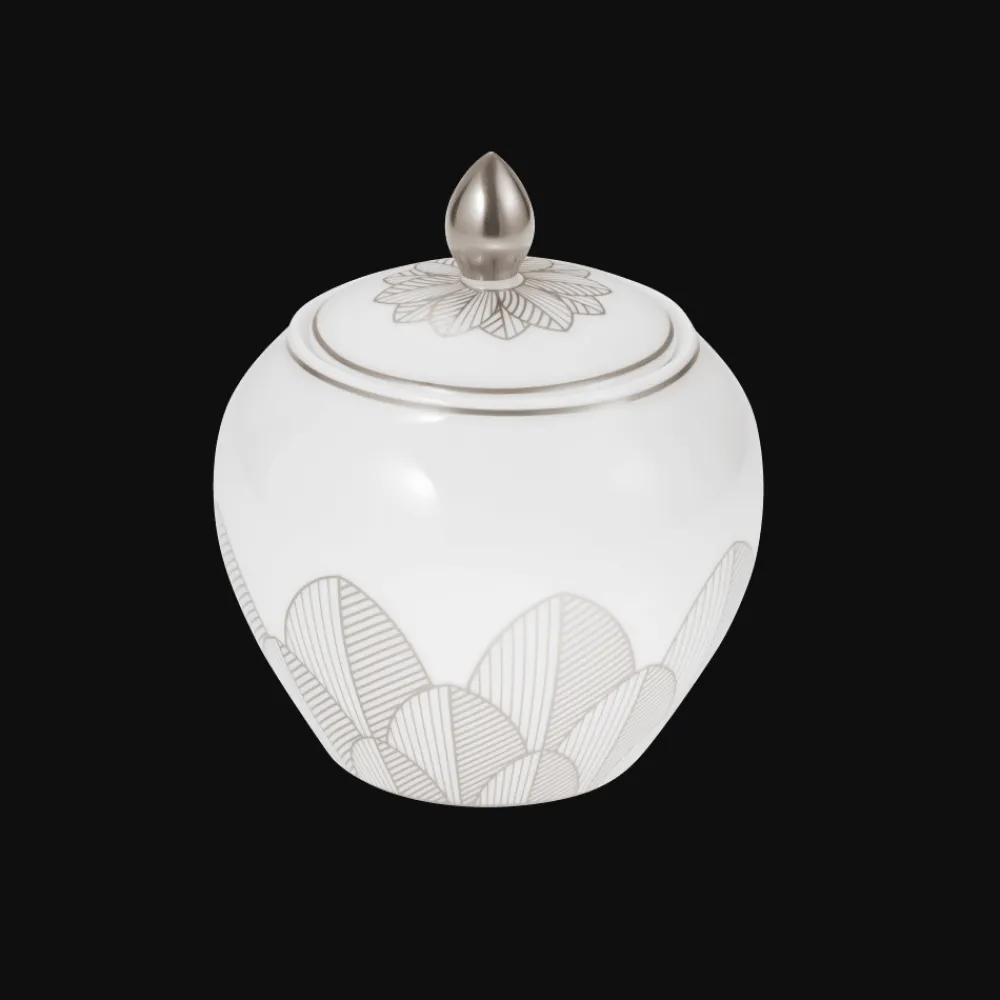 Christofle Porcelain Covered Sugar Bowl 30cl Platinum Finish