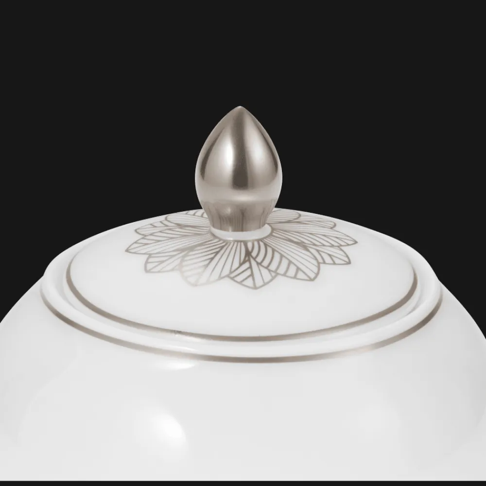 Christofle Porcelain Covered Sugar Bowl 30cl Platinum Finish