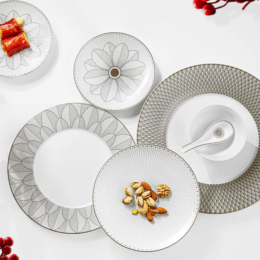Christofle Porcelain Dinner plate Platinum Finish