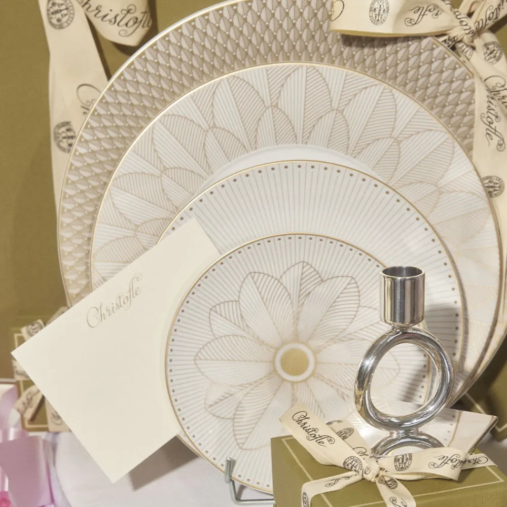 Christofle Porcelain Dinner plate Platinum Finish