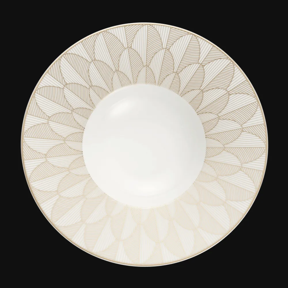 Christofle Porcelain Large Rim Plate Gold Finish