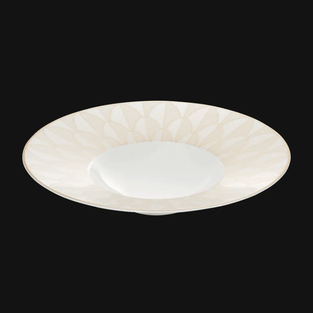 Christofle Porcelain Large Rim Plate Gold Finish