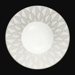 Christofle Porcelain Large Rim Plate Platinum Finish