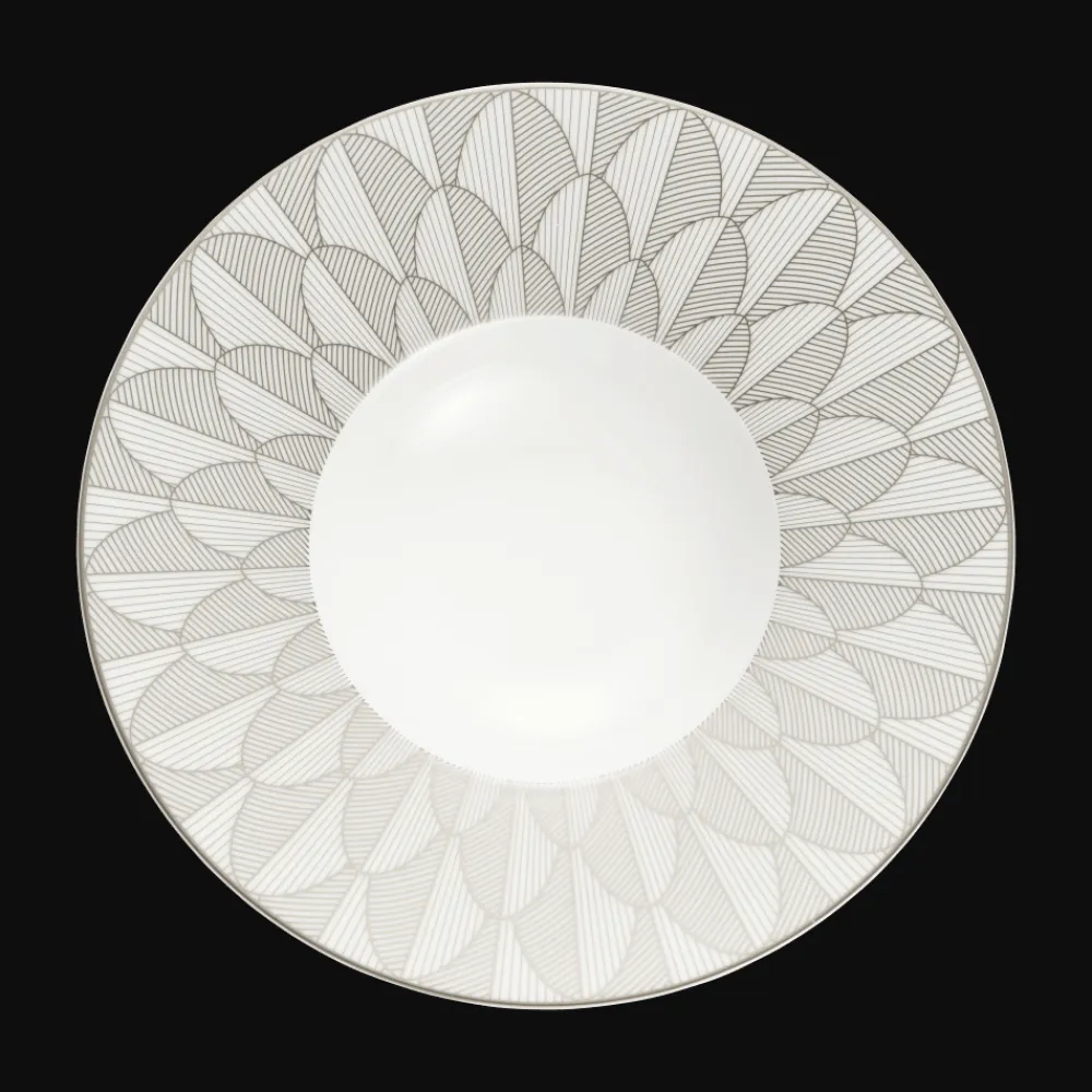 Christofle Porcelain Large Rim Plate Platinum Finish