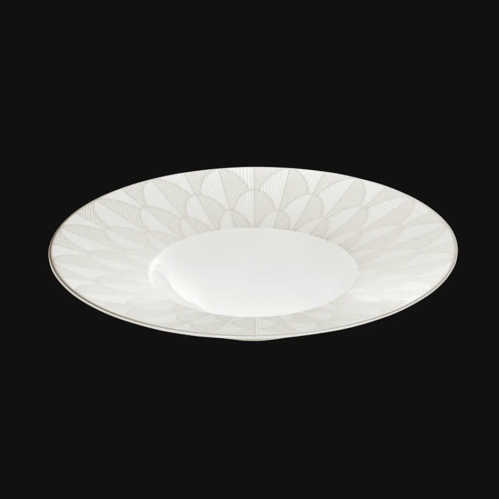 Christofle Porcelain Large Rim Plate Platinum Finish