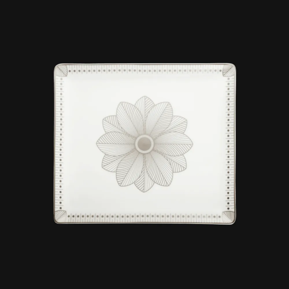 Christofle Rectangular Porcelain Tray Platinum Finish - 22 x 20 cm