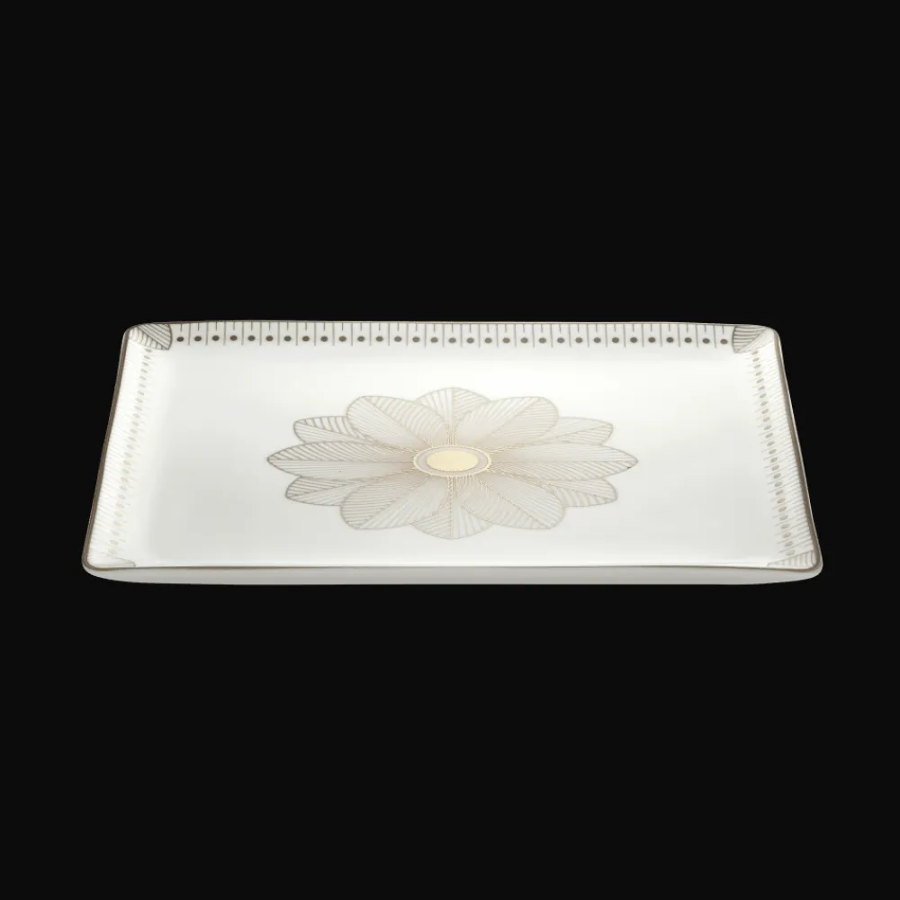 Christofle Rectangular Porcelain Tray Platinum Finish - 22 x 20 cm