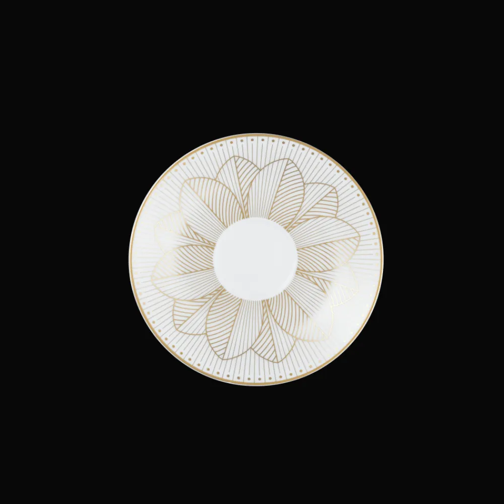 Christofle Set of 2 Porcelain Tea Cup and Saucers Gold Finish