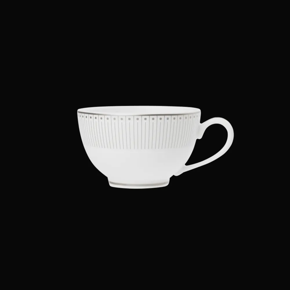 Christofle Set of 2 Porcelain Tea Cup and Saucers Platinum Finish