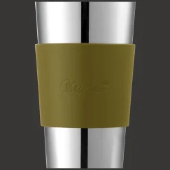 Christofle Stainless Steel Coffee Cup with Imperial Green Leather Grip