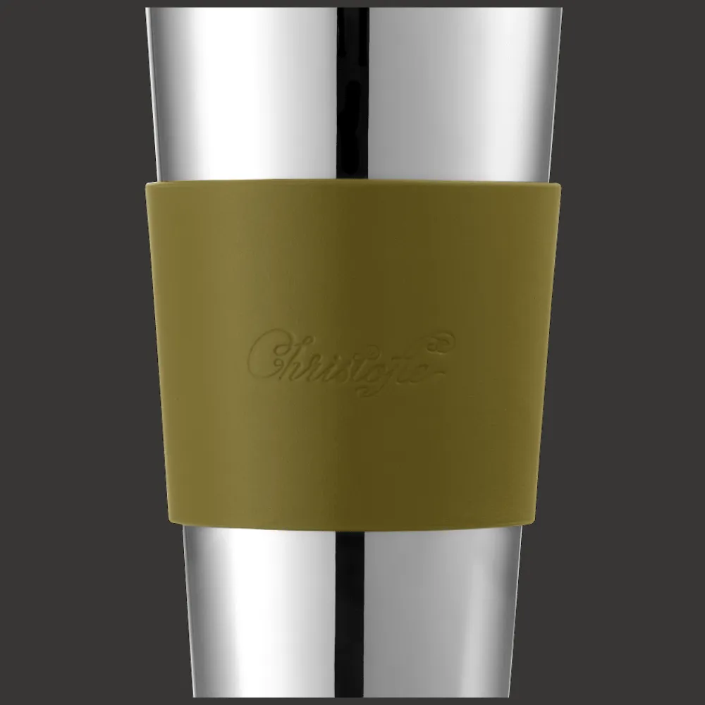 Christofle Stainless Steel Coffee Cup with Imperial Green Leather Grip
