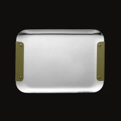 Christofle Stainless Steel Imperial Green Handle Rectangular Tray - 13 x 9 in