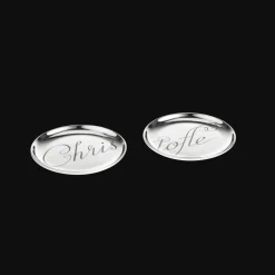 Christofle Two Porcelain Coasters Platinum Finish