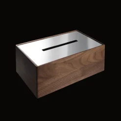 Christofle Walnut and Steel Tissue Box